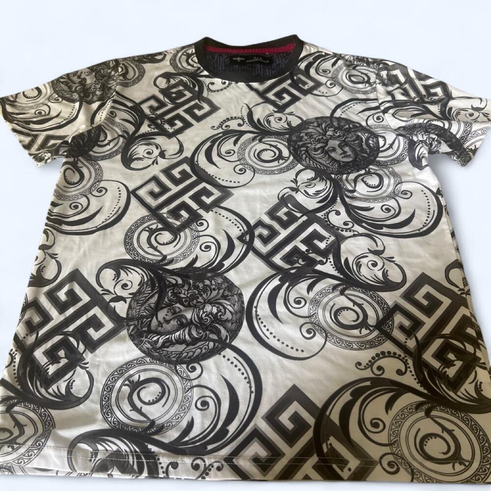 V.I.P. Collection graphic t-shirt with repeating geometric designs, size M